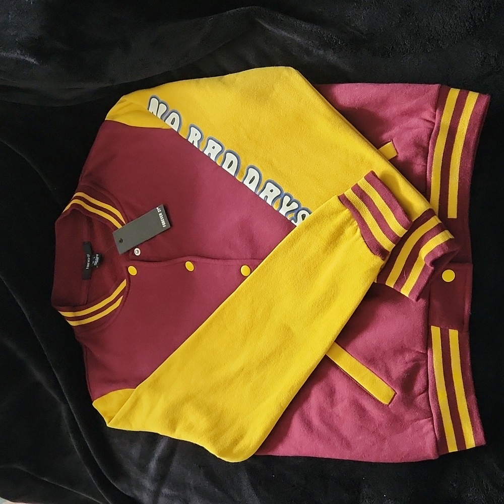 Baseball jacket. Maroon and Yellow. Size L Womens
